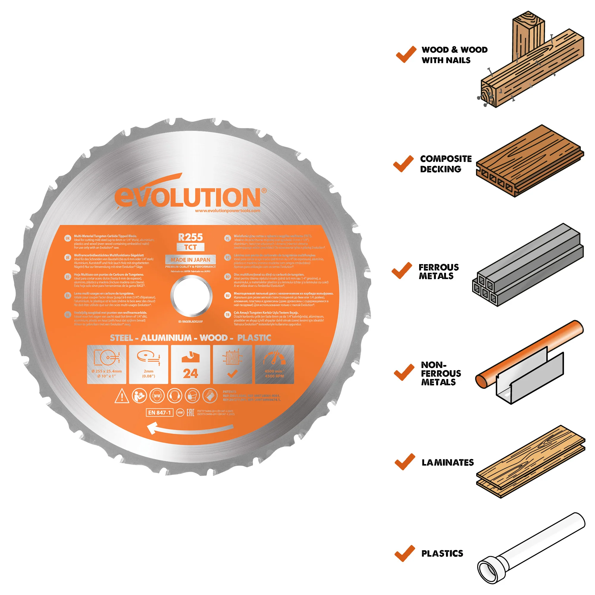 Evolution RAGE255BLADE | 10 in. | 28T | 1 in. Arbor | Multi-Material TCT Blade - Image 3