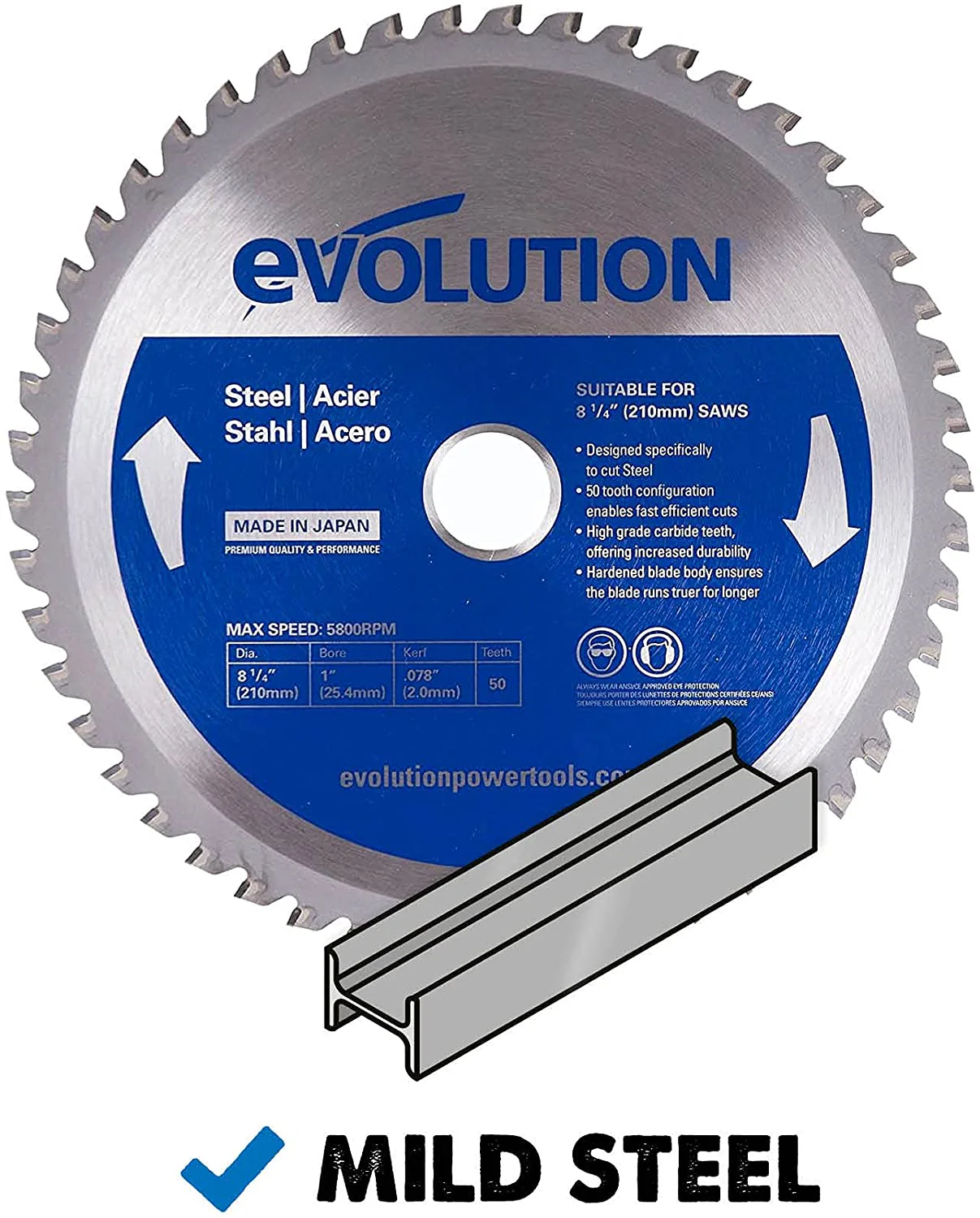 Evolution 8-1/4 in. 50T, 1 in. Bore, Tungsten Carbide Tipped Mild Steel Cutting Blade - Image 3