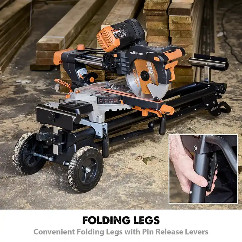Evolution Universal Heavy-Duty Miter Saw Stand PLUS (XL): 10 Ft Support Arms / 661 Lbs Load Capacity with Wheels - Image 5