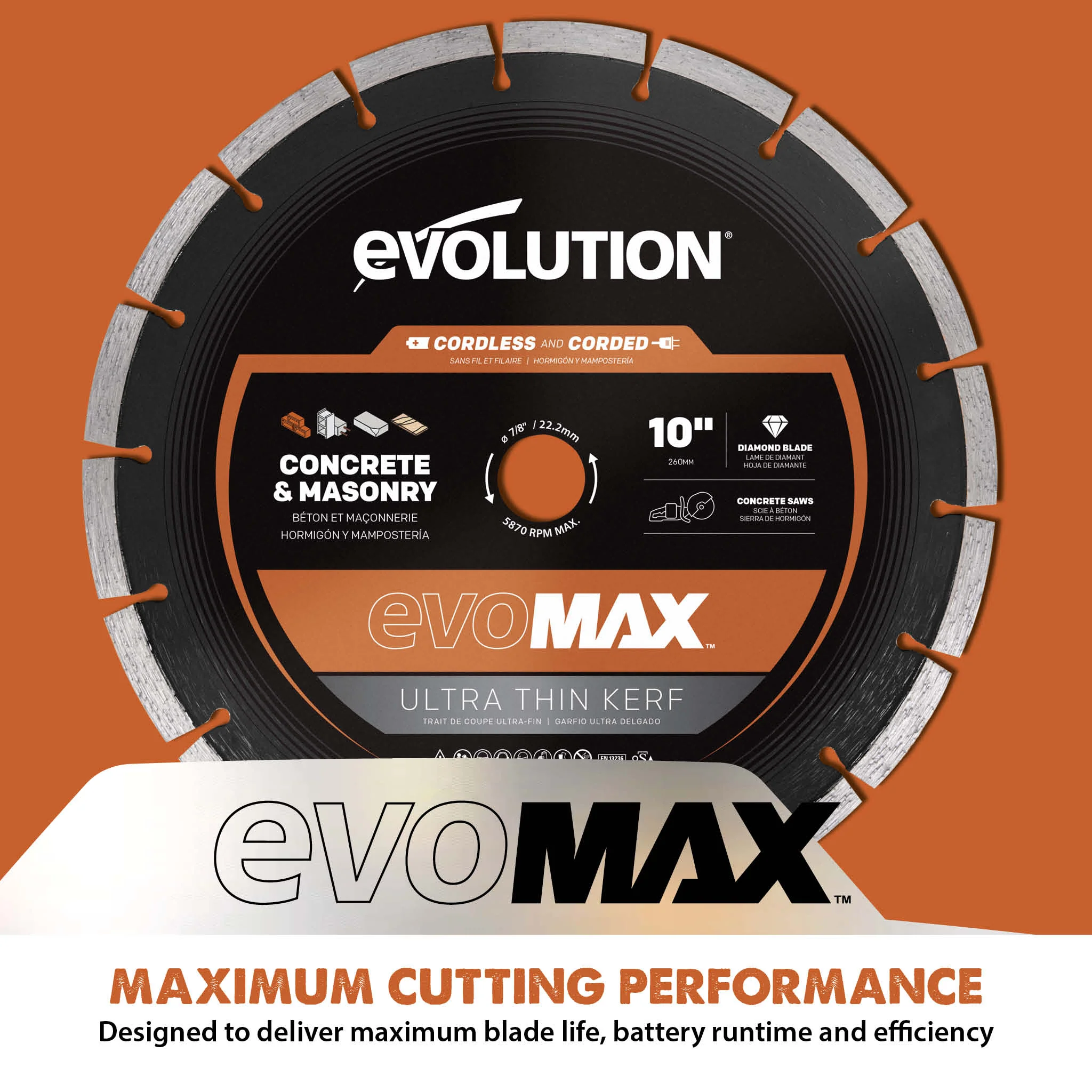 Evolution EVOMAX 10 In. Cordless Specific, Premium Diamond Ultra Thin kerf Blade - Image 3