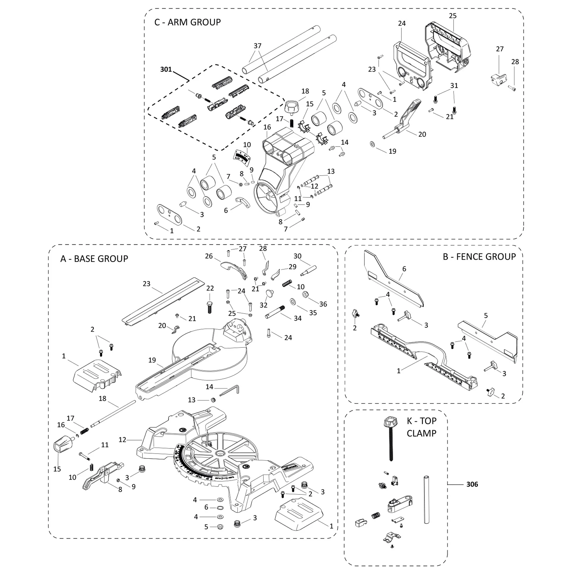 Evolution R255SMS-DB+ Sliding Miter Saw Spare Parts (Base and Rails) - Image 2