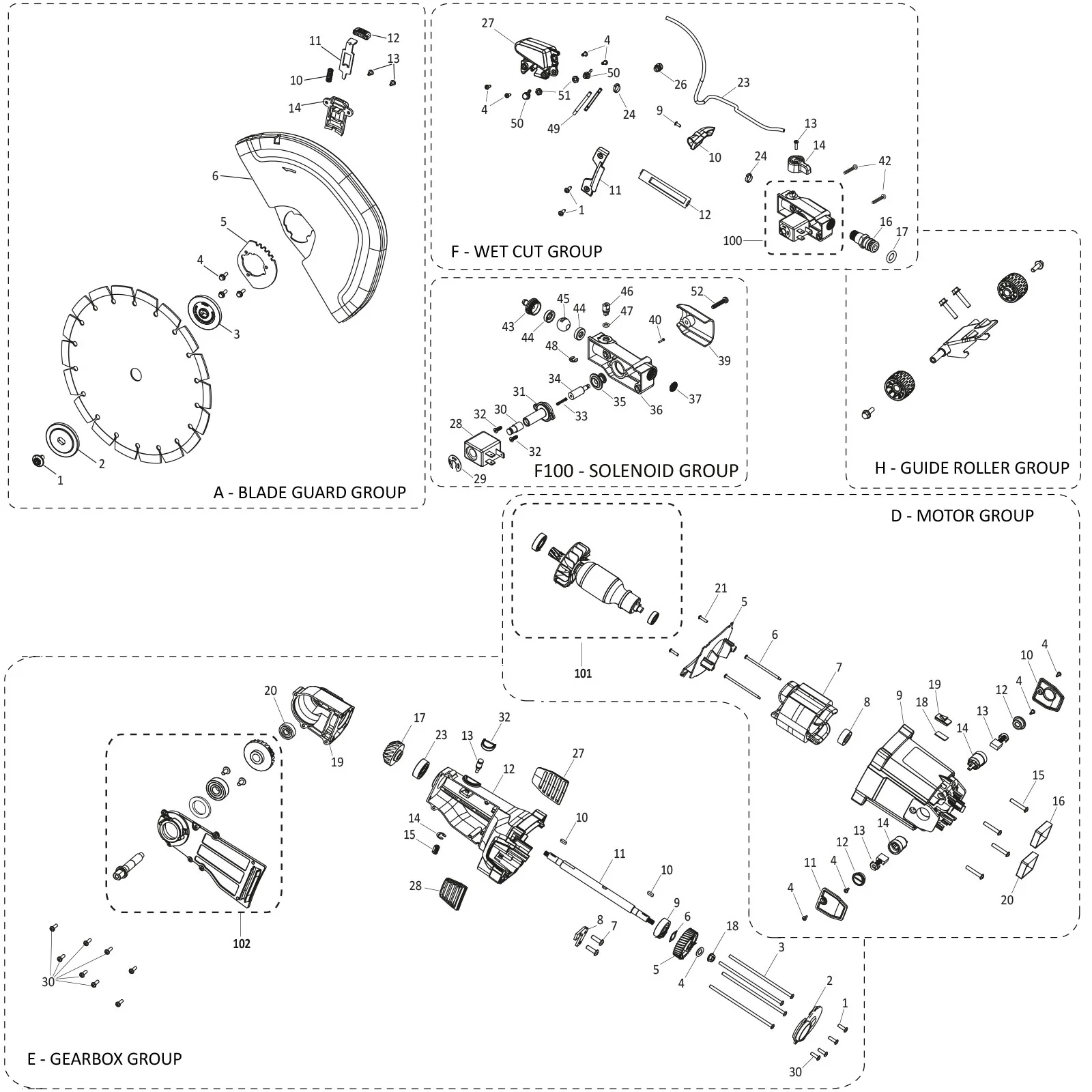 Evolution R14DCT Concrete Saw Spare Parts (Head and Base Sections) - Image 2