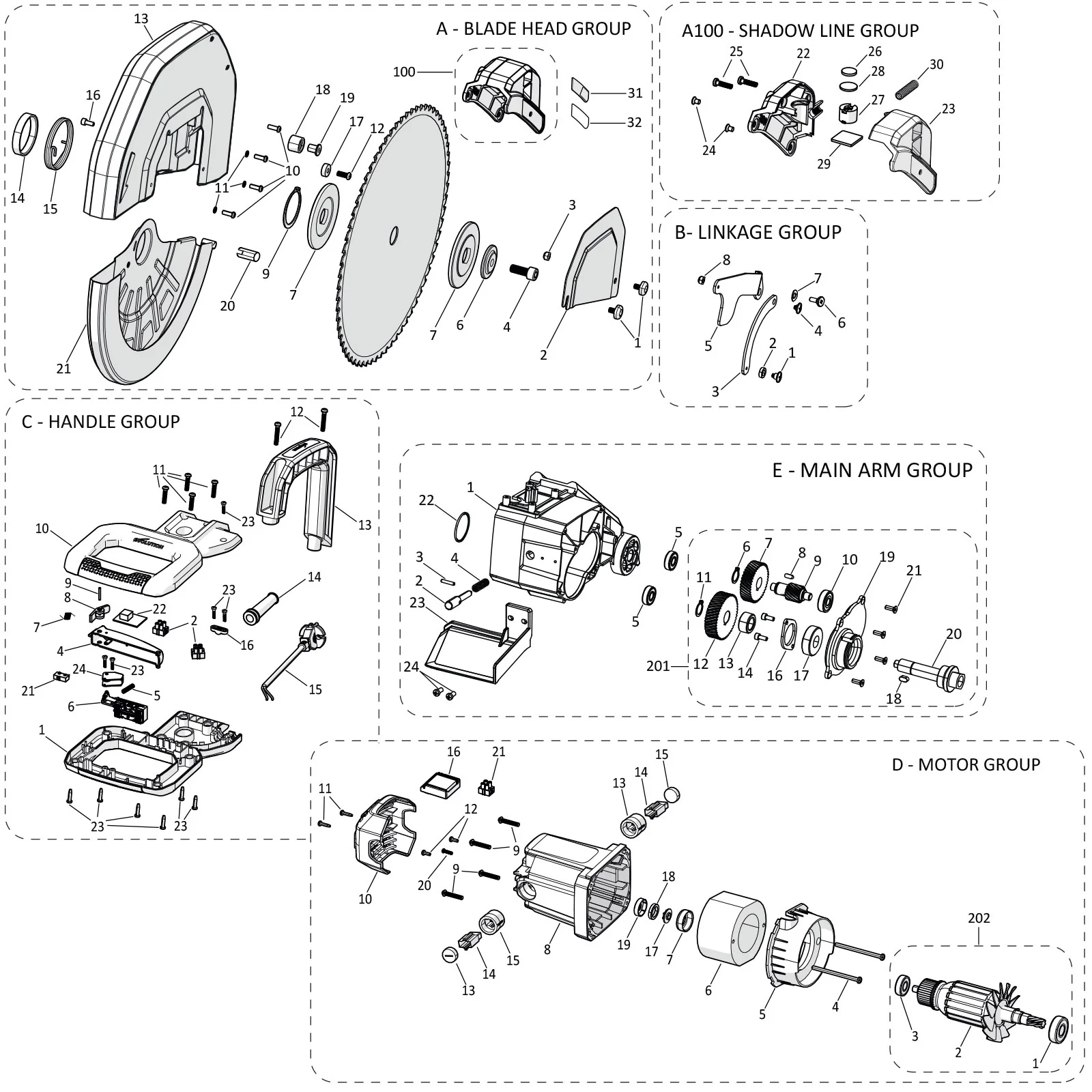 Evolution S14MCS-G2 Miter/Chop Saw Spare Parts (Head Section) - Image 2